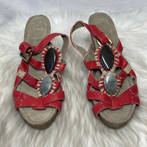 Anthropologie Apepazza Amera Red Leather Bling Sz 6 - Picture 3 of 7